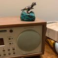 Load image into Gallery viewer, A Righteous T. Rex Desk Ornament on a malachite-chrysocolla base
